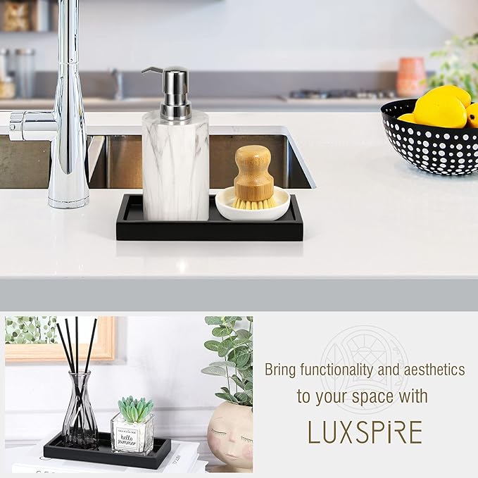 Luxspire Bathroom Vanity Tray, 8 x 4 inch Resin Dresser Jewelry Ring Dish Tank Storage Kitchen Sink Countertop Organizer Plate Holder for Perfume Soap Towel Bathroom Accessories, Mini, Matte Black