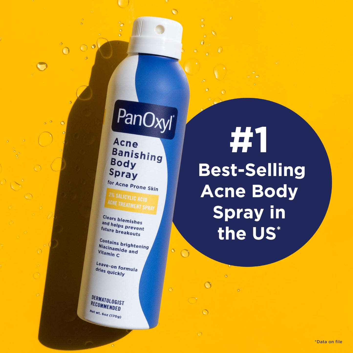 PanOxyl Acne Banishing Body Spray with 2% Salicylic Acid, Pimple Treatment Spray to Clear Stubborn Breakouts, 360-Degree Spray Nozzle, Skin-Brightening Niacinamide, Vitamin C, Witch Hazel, Aloe, 6 Oz