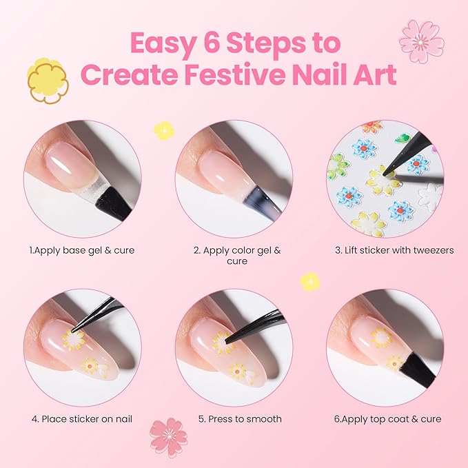 Beetles Nail Art Stickers 30 Sheets 3D Flower Nail Stickers Heart Nails Design Supplies DIY Decals for Decoration Nails Art for Women Girls