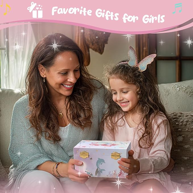 ProCase Mermaid Jewelry Box for Girls, Kids Musical Jewelry Boxes with Spinning Mermaid Doll, Birthday Christmas Gifts for Little Girls Children Toddler Ages 3 4 5 6 7 8 -Mermaid (Box with Jewelry)