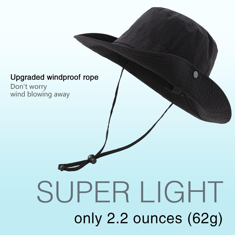 Lanzom Sun Hat for Women Men Wide Brim Waterproof Hiking Hat Foldable Hat for Fishing Gardening Camping Beach(US, Alpha, Small, Medium, Black)