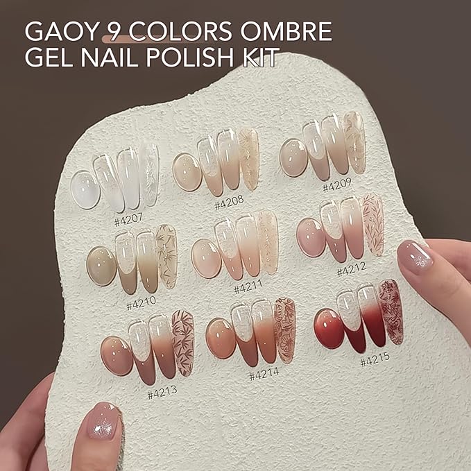 GAOY Ombre Gel Nail Polish Kit, 9 Colors UV LED Painting Gel with Sponges, Long-lasting Soak Off Pigmented Colors, Beginner Friendly Gradient & Aura Nail Art Set for Home & Salon Use, Petal Haze