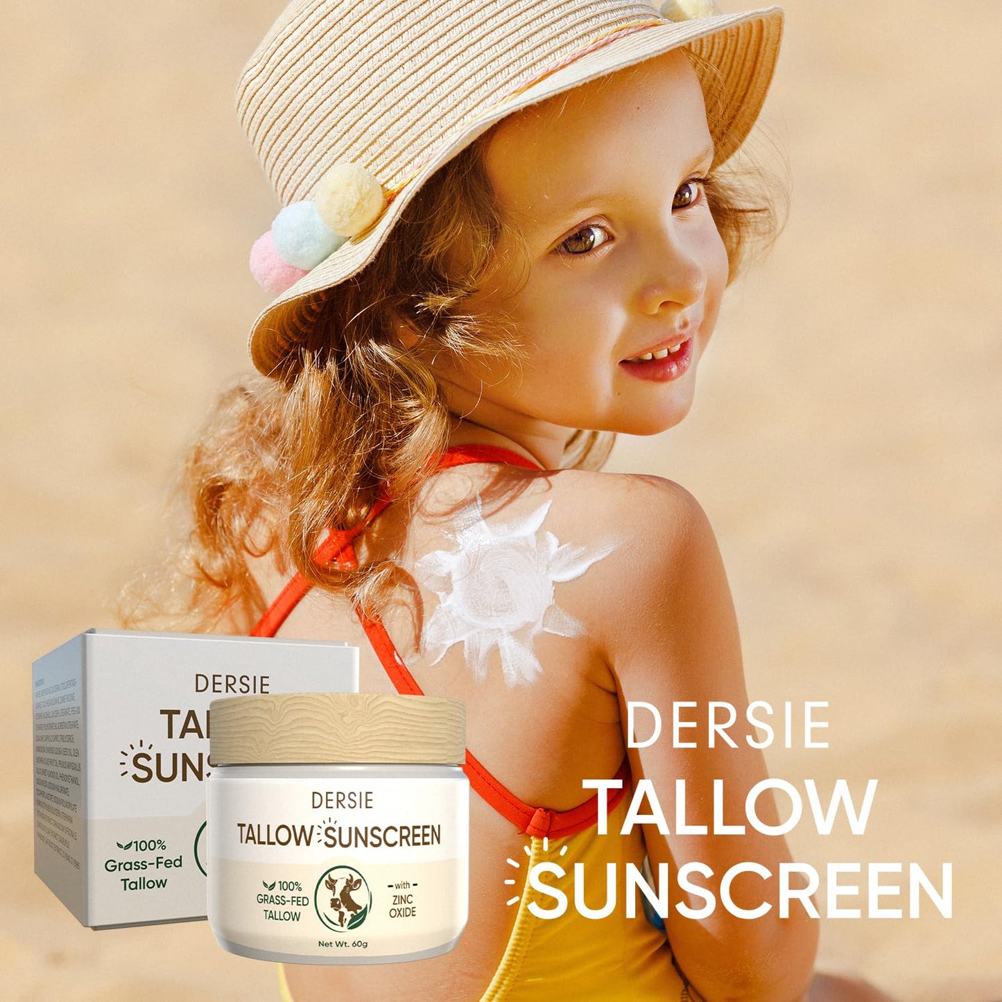 Dersie Tallow Sunscreen SPF 50 – Mineral UV Defense with Non-Nano Zinc Oxide – Face & Body Sun Protection for Adults & Kids – with 100% Grass-Fed Beef Tallow for Skin Comfort (2.1 oz)