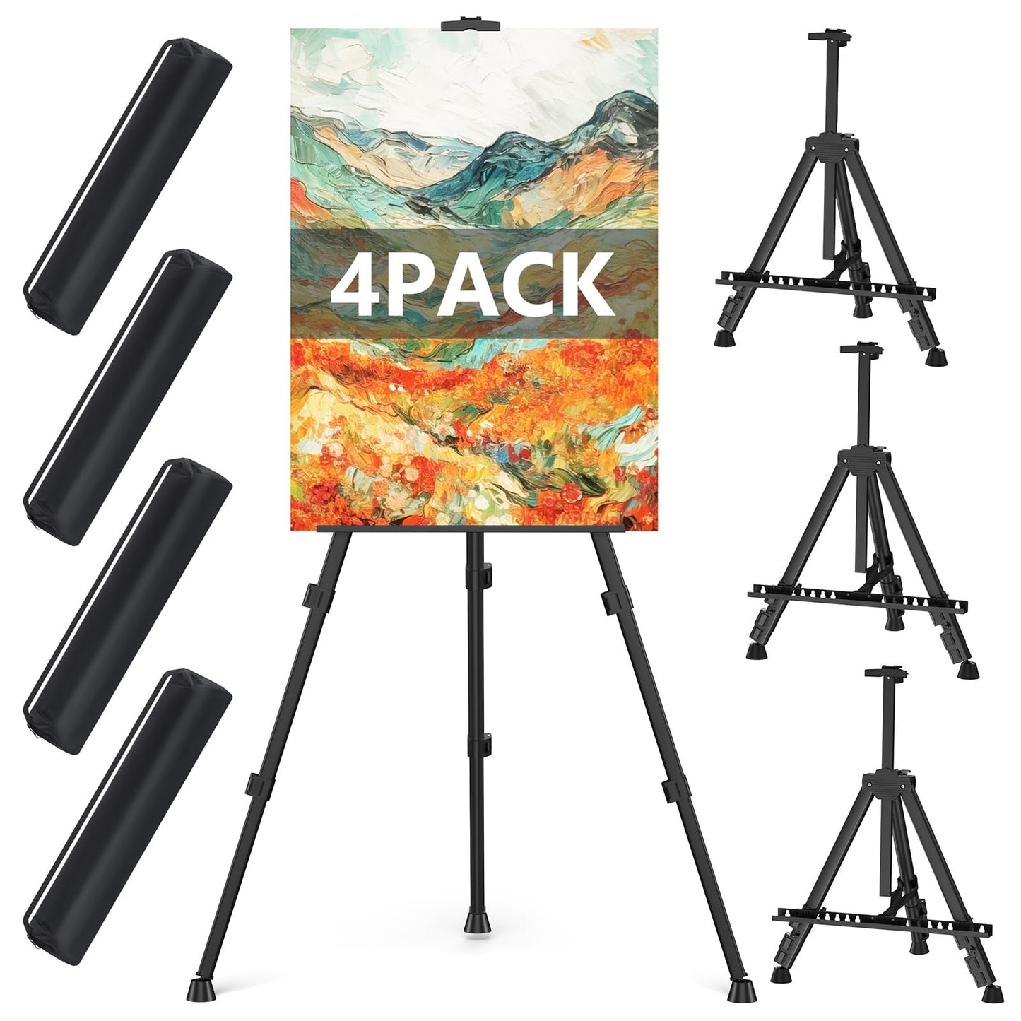 Easel Stand for Sign, Hemndic 66" Easels Stand for Painting Heavy Duty, Portable Travel Easel for Display (4 Pack)