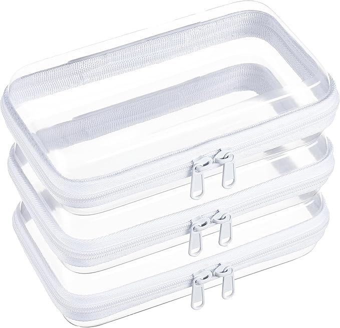 3-Pack Small Clear Hard Shell Zipper Pouches, Clear Zipper Bags, Hard Case Pouches for Purse & Diaper Bag Organizer,and Travel Essentials（3S）