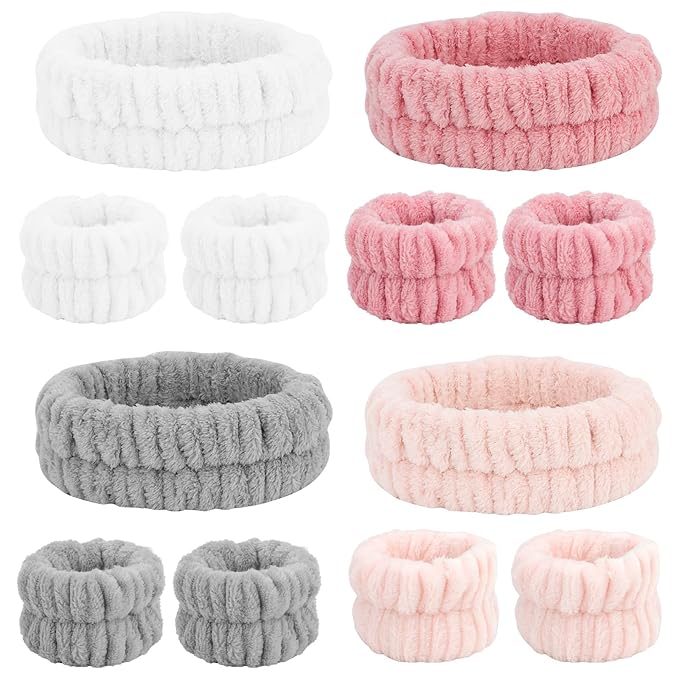 Chanaco 12PCS Spa Set - Soft Microfiber Face Wash Headbands & Wrist Towels for Skincare & Makeup - Cute Spa Gifts for Women