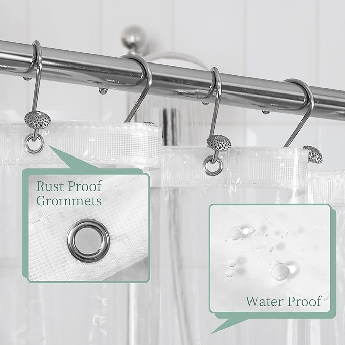 Mrs Awesome Extra Long Clear Shower Curtain Liner with 3 Magnets, 72x108 Premium Flexible Sturdy Plastic Shower Curtain for Bathroom Lightweight, Waterproof, Clear