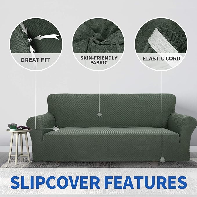 ZNSAYOTX 1 Piece Jacquard Chair Slipcovers for Living Room High Stretch Chair Covers with Arms Anti Slip Pets Friendly Couch Sofa Armchair Cover Furniture Protector (Chair, Army Green)