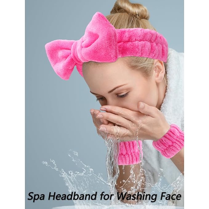 VELSCRUN Spa Headband, Makeup Face Wash Skincare Headbands, Bow Hair Band Party Favors for Washing Face, Stocking Stuffers For Women Teen Girls Christmas Gifts Hair Accessories Hot Pink