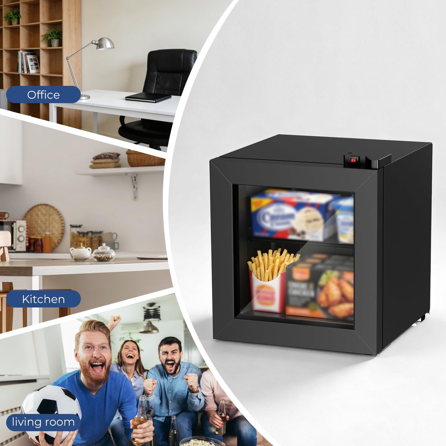 COWSAR 1.2 Cu Ft Mini Freezer Compact Display Freezer with Removable Shelf Countertop Freezer for Kitchen/Office/Dorm 7 Temperature Settings -18℉ to -10℉ for Ice Cream/Meat/Sea Food