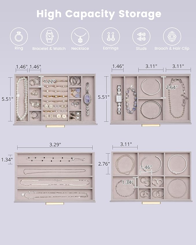 Lolalet Jewelry Box Organizer, 4-Layer Jewelry Organizers and Storage Case with Glass Lid, Ring Earring Bracelet Necklace Holder Organizer, Birthday Valentine Gifts for Women Girls -4Layer, HazePurple