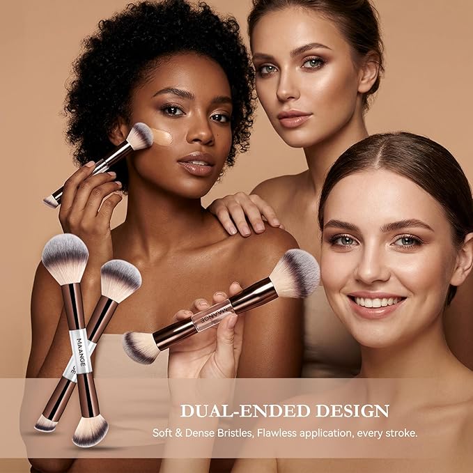 MAANGE 7 PCS Foundation Makeup Brush Set With Bag, Make up Brushes, Eyeshadow Concealer Brush, Double-ended Foundation Contour Powder Blush, Professional Face brush Set Tools For Liquid,Cream (White)