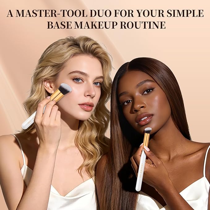 docolor Foundation Brush & 270 Concealer Brush Set, 2PCS Professional Makeup Brushes Angled Kabuki Brush for Flawless Liquid, Cream, Sculpting, Mineral Blending and Buffing