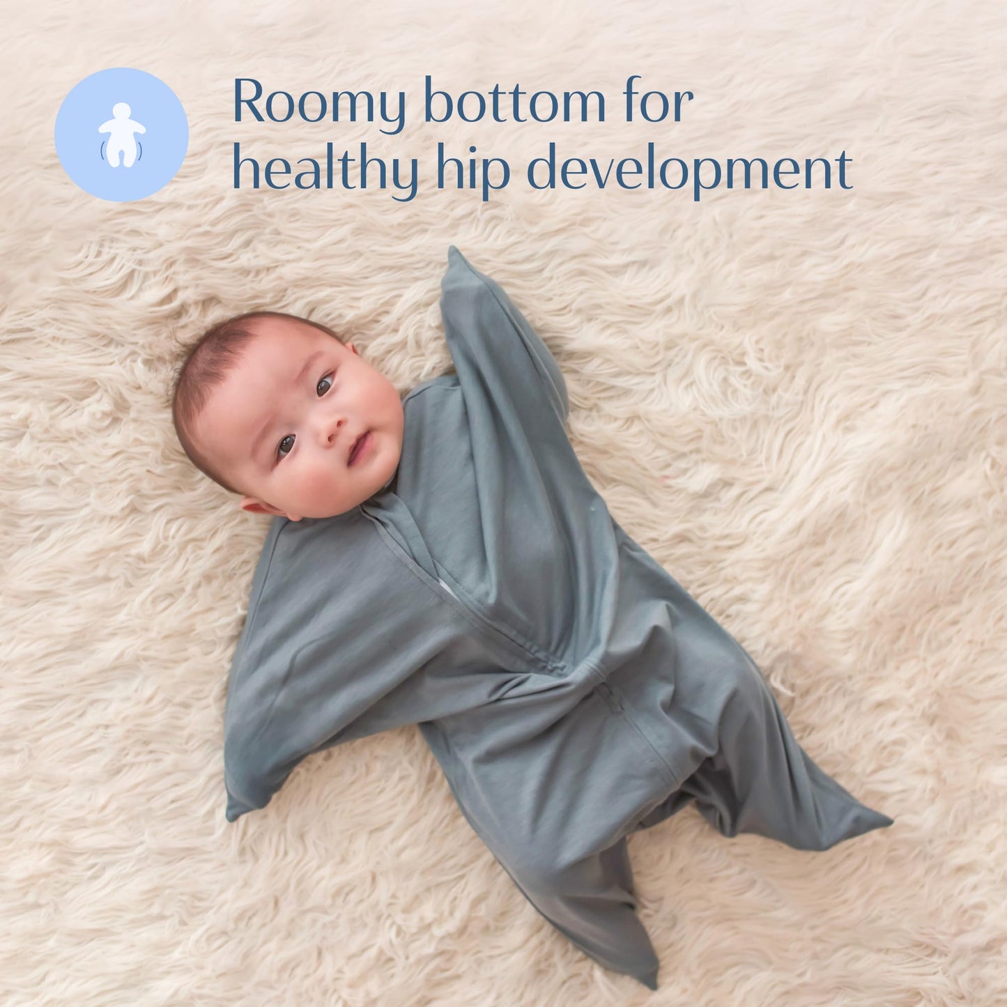 SleepingBaby Zipadee-Zip Transition Swaddle - Cozy Baby Swaddle Blanket with Zipper Convenience - Roomy Wearable Blanket for Easy Diaper Changes - Classic Grey, Large (12-24 Month)