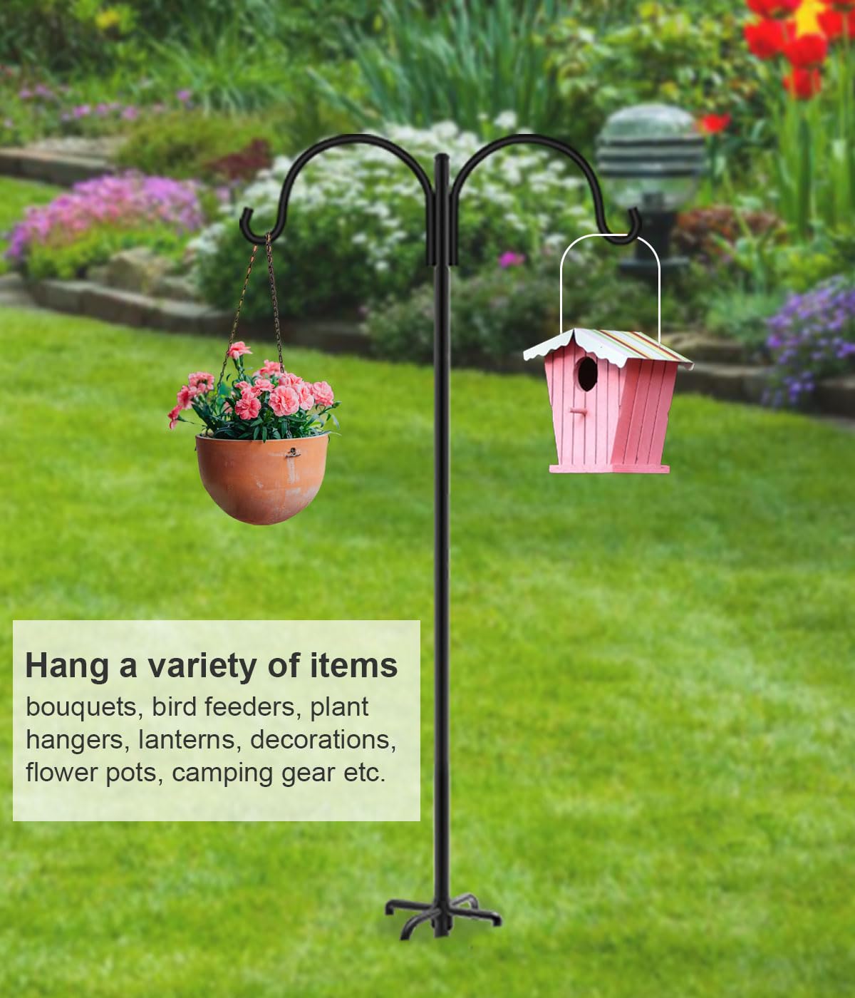Artibear Double Shepherd Hooks for Outdoor, 76" Heavy Duty Bird Feeder Hangers Garden Hooks with 5-Prong Base, Outside Hanging Pole for Plant Baskets, Solar Light Lanterns, Wind Chimes, 2 Pack