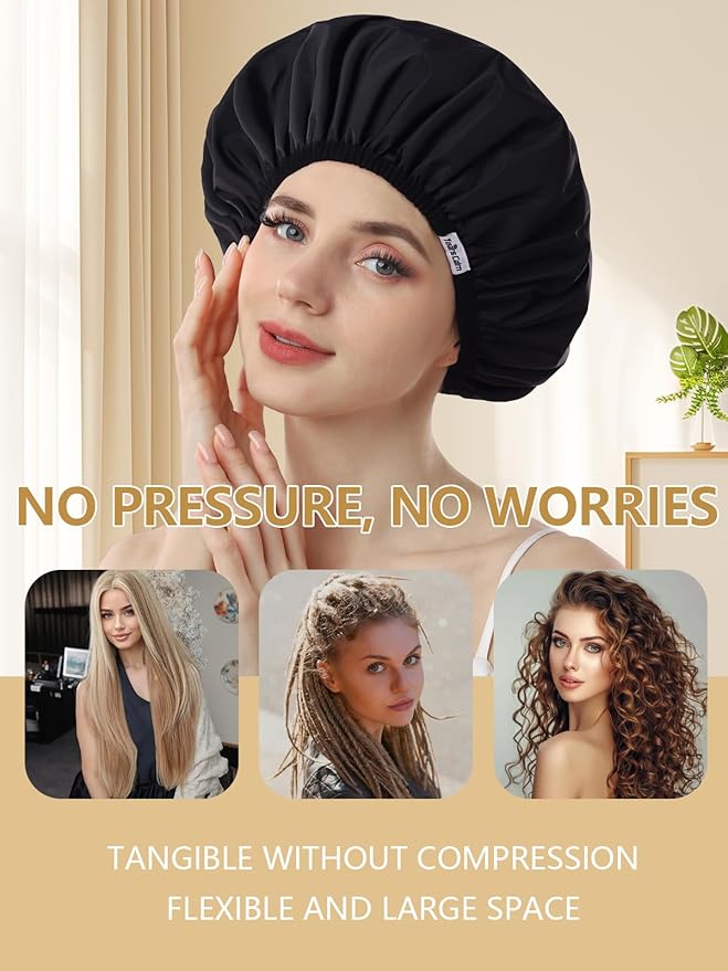Years calm Shower Caps for Women Reusable Waterproof, Double Layer Waterproof Fabric - Both Sides Usable, Reversible Pattern & Solid Color Design, Soft Elastic Keeps Hair Dry for shower Spa Travel