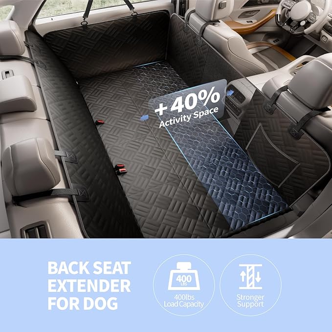 ELLINI Dog Car Seat Cover for Back Seat, Hard Bottom Back Seat Extender for Dogs, Holds 400lbs, 600D Heavy Duty Scratch-Proof Waterproof Dog Hammock for Full-Size Trucks/SUVs