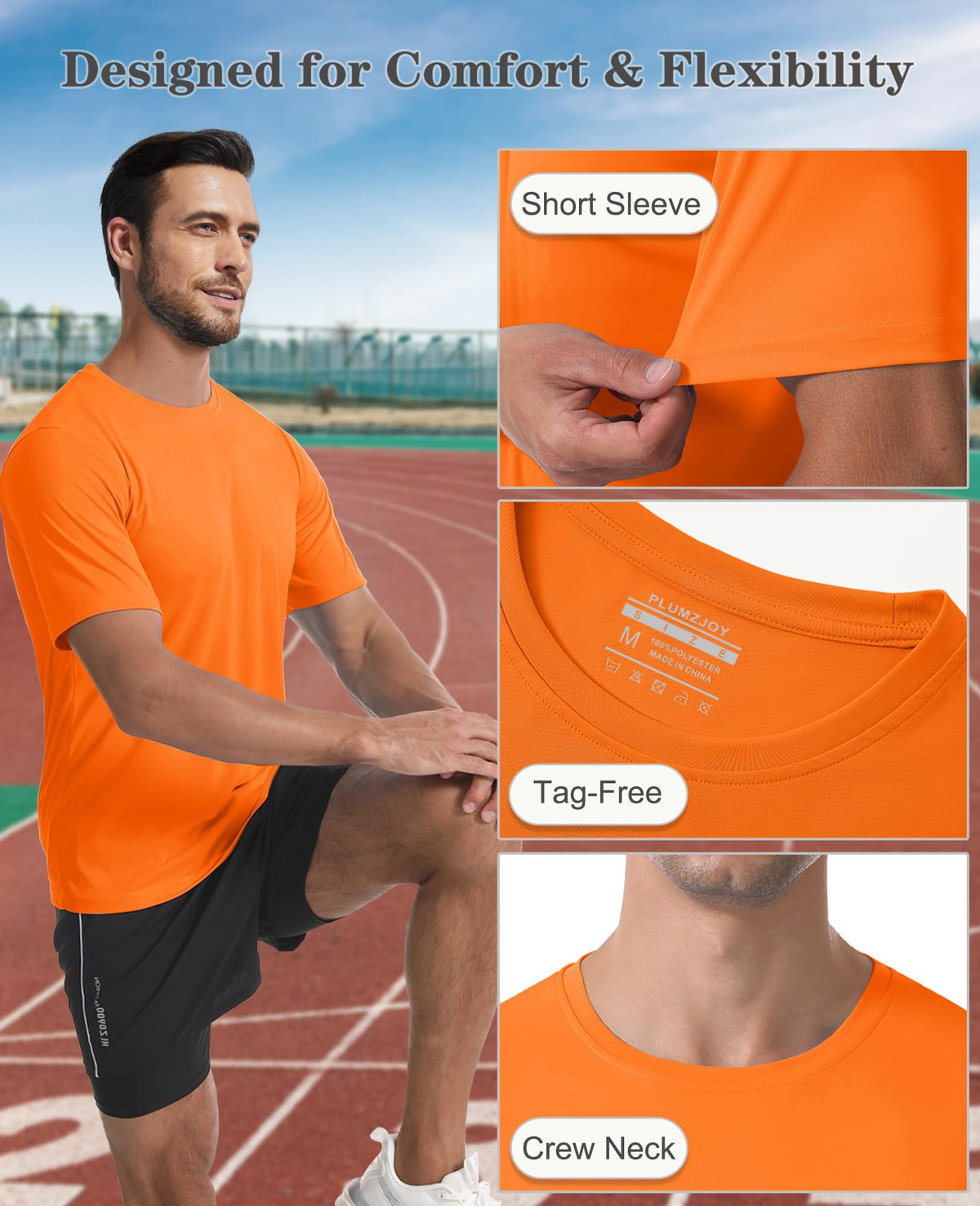 PLUMZJOY Mens Short Sleeve T-Shirts UPF 50+ Shirts Sun Protection T Shirt Rash Guard Shirts Quick Dry Running Gym Workout Shirt Orange XL