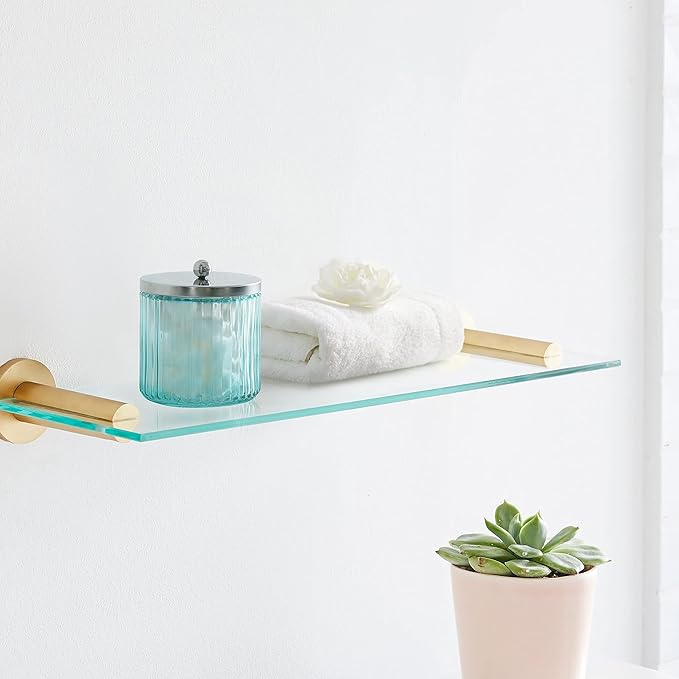 KMwares 2-Pack Glass Bathroom Jars – Blue Ribbed Glass with Lids – Cotton Ball, Q-Tip, Swab, Floss Holder – Modern Organizer for Bathroom, Vanity – Decorative Countertop Storage (Turquoise Blue)