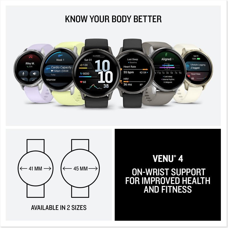Garmin Venu® 4, 41mm, Advanced Health and Fitness GPS Smartwatch, Bright and Colorful Display, Built-in Flashlight, 10 Days of Battery Life, Lunar Gold with Bone Silicone Band