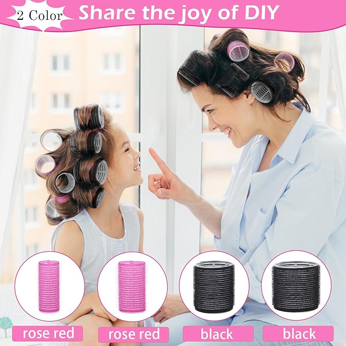 50Piece Hair Rollers Set, Self-Grip Rollers Hair Curlers for Long Medium Short Hair, 4 Sizes of Hair Rolls(6 Jumbo + 6 Large + 6 Medium + 6 Small + 1 Storage Bag), and 24Pcs Clips/1Pcs Comb