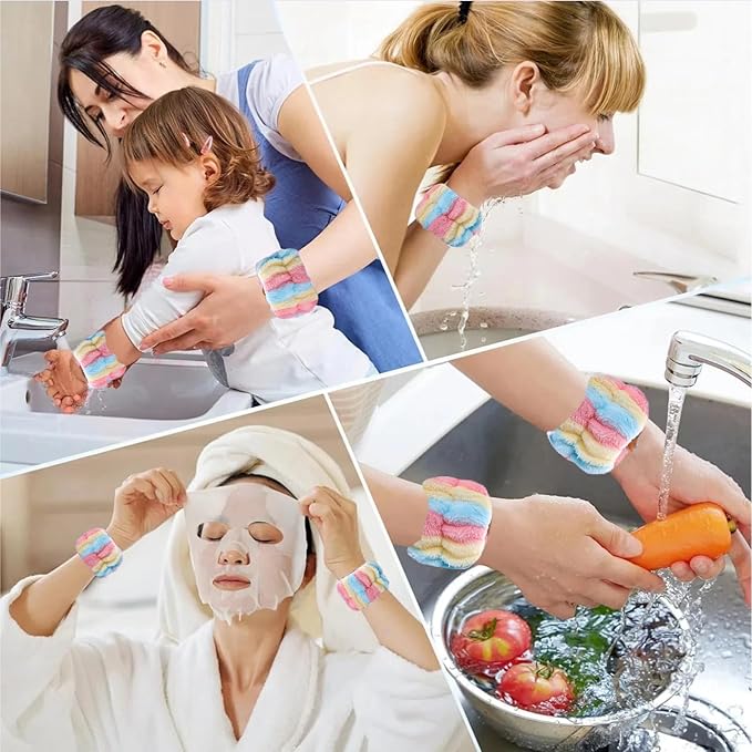 2 Pairs Wrist Washband for Women Washing Face, Wrist Spa Washband Absorbent Wristbands, Prevent Liquids from Spilling Down Your Arms