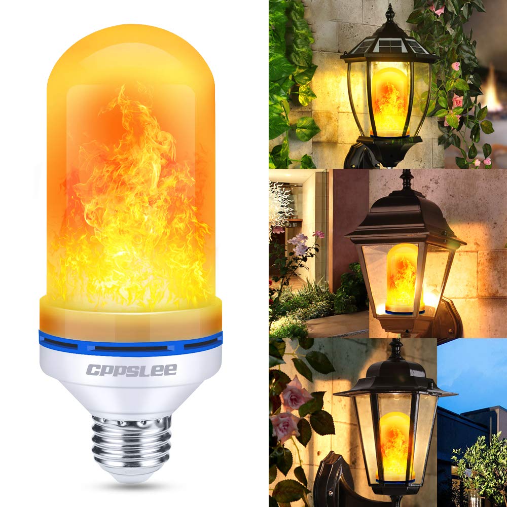 CPPSLEE Upgraded LED Flame Light Bulbs, 4 Modes Flickering Light Bulbs, E26 Base Fire Flame Bulb for Halloween Decorations Outdoor, Christmas Lights Patio Indoor Home Decor (Yellow, 4 Pack)