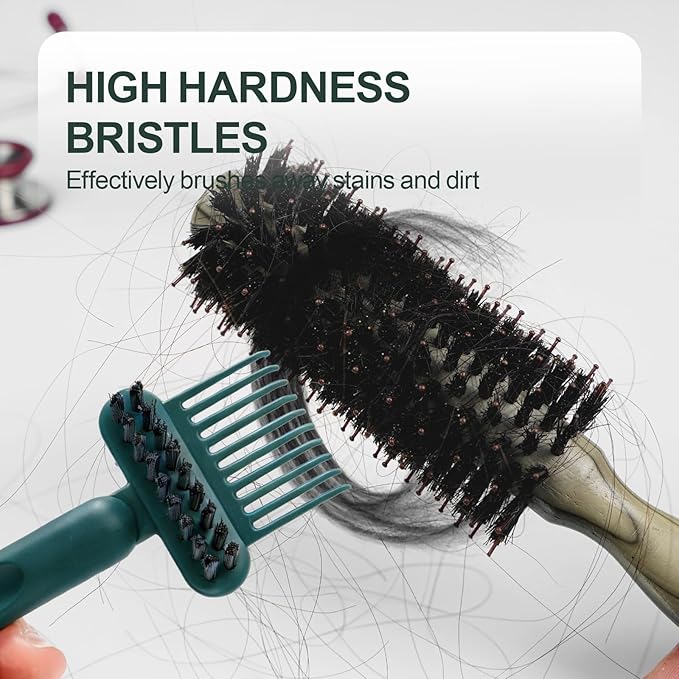 Hair Brush Comb Cleaning Tool Comb,2-in-1 Hair Brush Cleaner Tool, Portable Remover Rake for Removing Hair Dust, Home and Salon Use (Dark Green)
