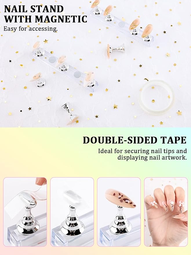 Nail Art Tools Set, Nail Stand for Press on Holder for Painting Nails, Nail Art Brushes, Liner Brushes, Nail Dotting Tool, Must Haves Design Tools Supplies Kit for Nail Tech & Beginners (White)