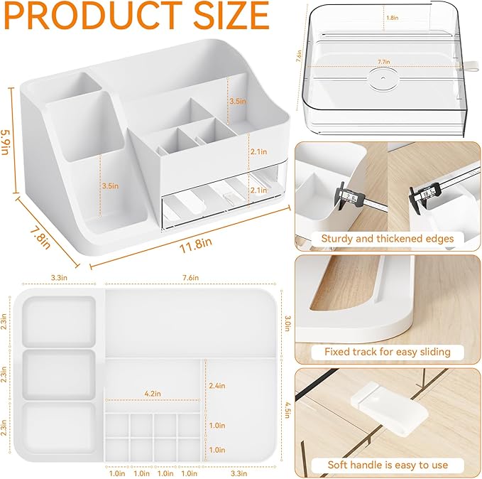 Yieach White Makeup Organizer Countertop,Large Cosmetics Storage Organizer for Make up Brush,Hair Products and Beauty Skincare Organizers,Plastic Makeup Holders and Organizers for Bathroom,Vanity,Desk
