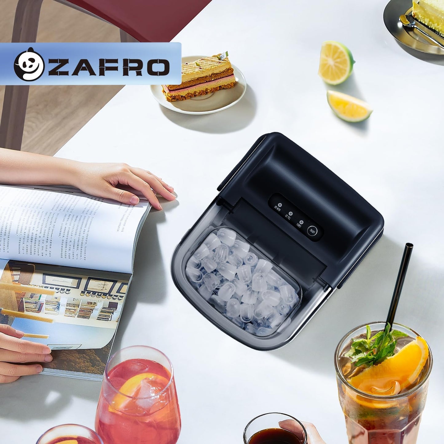 ZAFRO Ice Maker Countertop, Portable Stainless Steel Ice Machine with Self-Cleaning,26.5lbs/24H,9 Bullet Ice Cubes in 6 Mins,Ice Basket and Scoop,Ideal for Home,Kitchen,Party, Stainless Steel Silver