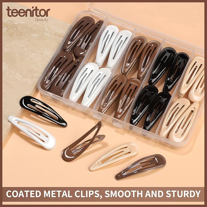 Teenitor 50Pcs Snap Hair Clips,2 Inch Hair Barrettes Hair Clips For Women, Metal Mixed Color, Hair Barrettes For Women Hair Snap Clips 5 Colors