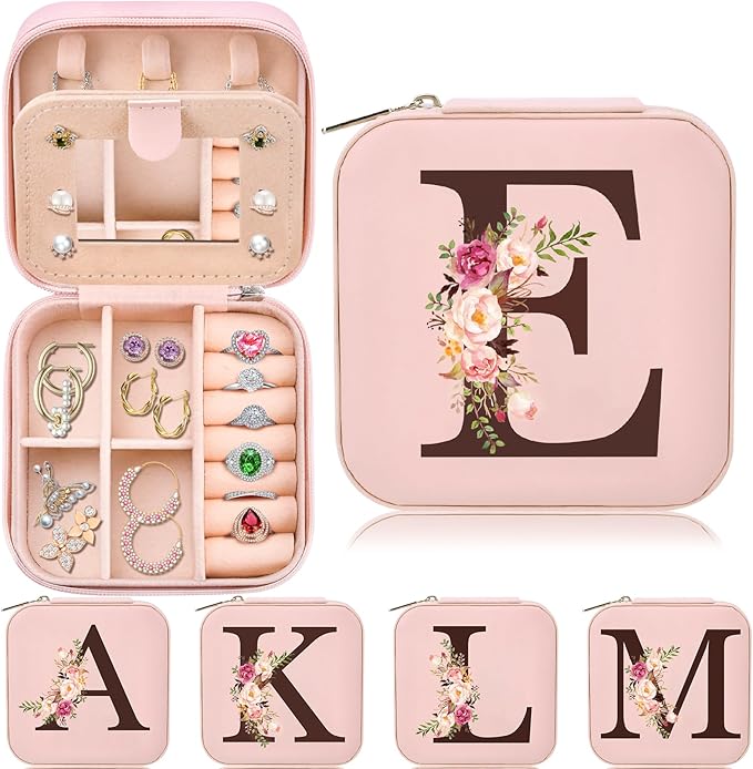Mothers Day Mom Gifts from Daughter Son, Travel Jewelry Case Box Organizer Personalized Gifts for Mom Wife Women, Gift for Friend Sister Grandma Aunt, pink