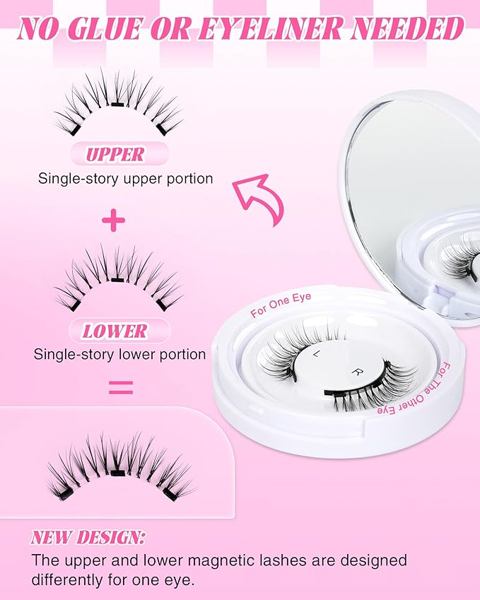 EMEDA Magnetic Eyelashes Natural Look No Glue Reusable Magnetic Lashes with Applicator, Faux Mink Lashes Lightweight & Comfortable for Women Sensitive Eyes Daily Makeup with Mirror Case (21)