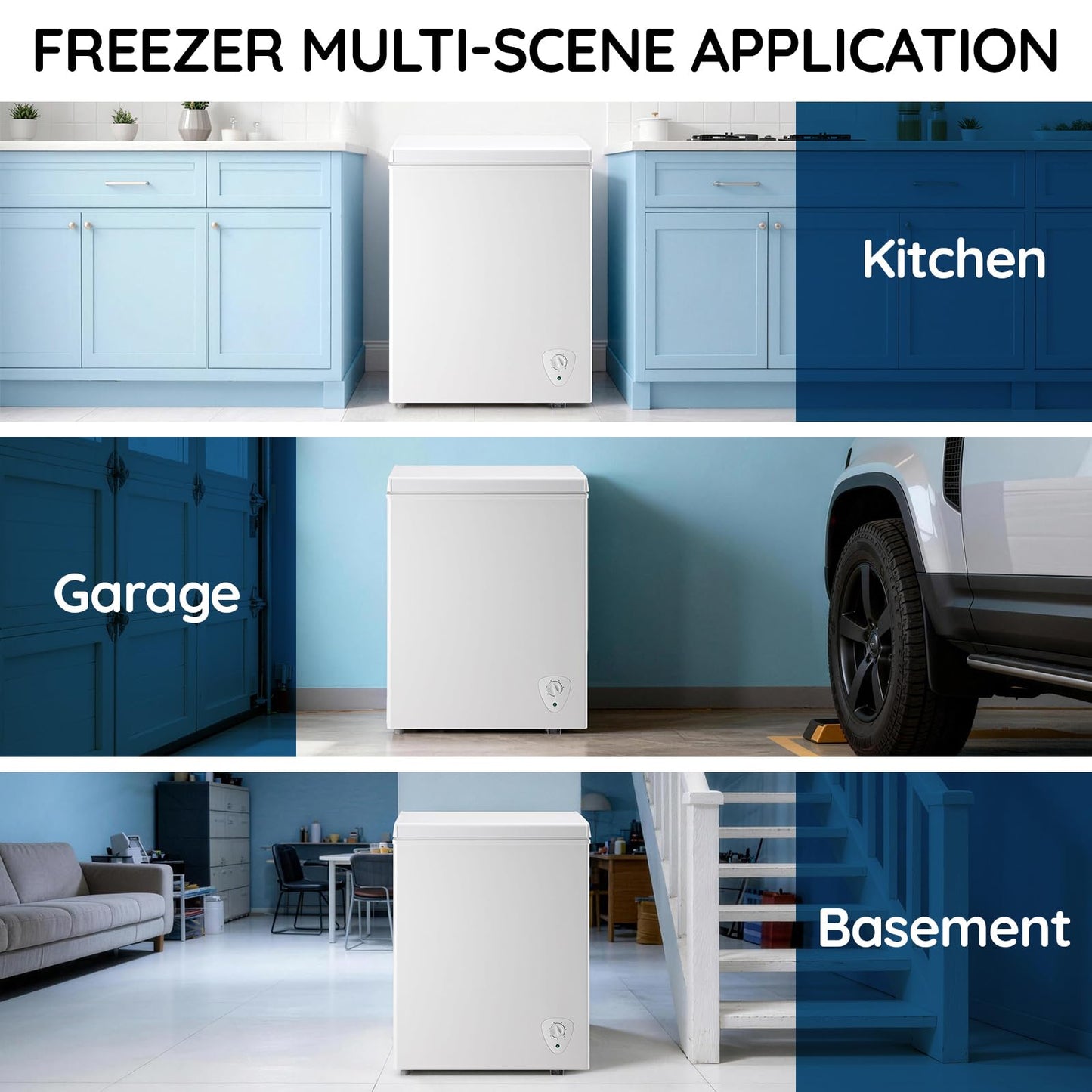TACOOL 4.5 Cu.ft Chest Freezer Mini freezer with Removable Basket 90L Capacity Storage Knob Temperature Control White