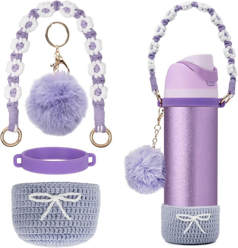 Kaitiaki Crochet Boot Set for Owala Water Bottle 24 oz - Anti-Slip Sleeve, Water Bottle Handle Strap & Crochet Handle, Fits Owala Tumbler, Perfect Owala Accessories (Purple, 24 oz)