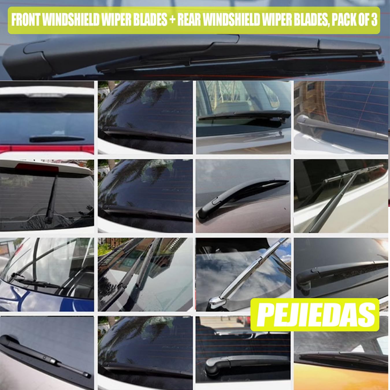 PEJIEDAS 3 Replacement Wiper Blades For Acura MDX 2007 2008 2009 2010 2011 2012 2013 26" + 21" + 12" Front and Rear Wiper Blades (Pack of 3)