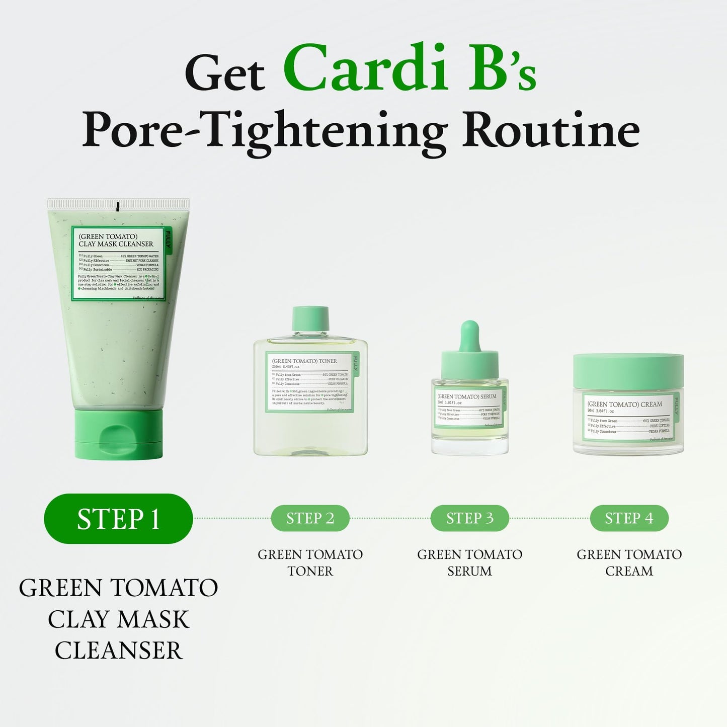 FULLY Green Tomato Facial Cleanser, Cardi B’s Clay Mask Cleanser for Deep Pore Cleanse & Pore Detox, Blackhead & Sebum Control, Gentle Face Wash for Women, Korean Skincare