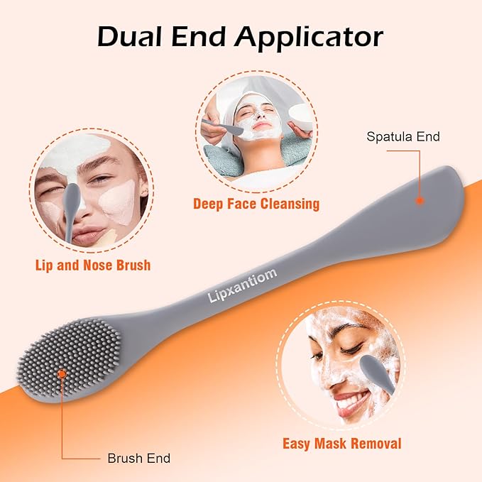 3 Pcs Silicone Facial Cleansing Brush, 2 in 1 Face Mask Applicator and Pore Cleansing Tool, Orange+Gray+Purple, for All Skin Types
