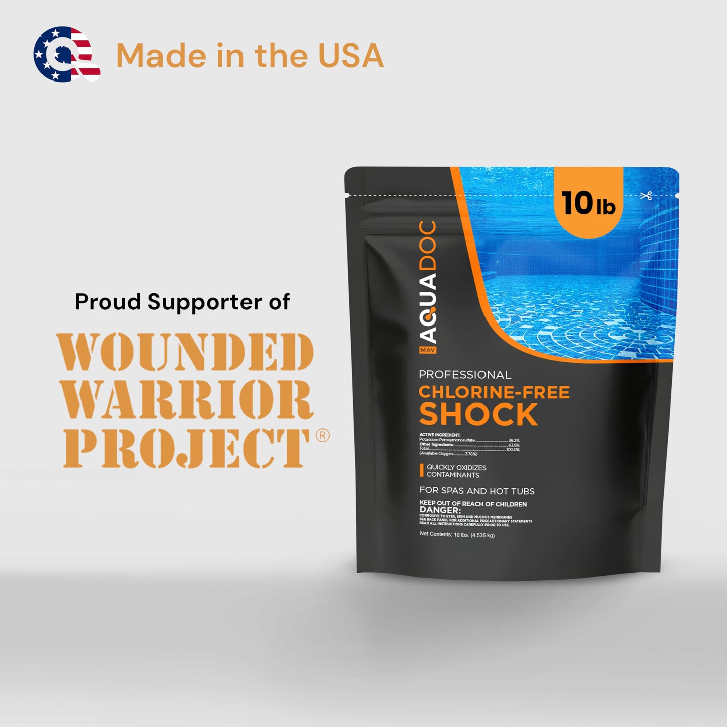 AquaDoc Non Chlorine Hot Tub Shock - 10 lb - Oxygen Based Spa Oxidizer to Support Bromine and Chlorine - Made in USA