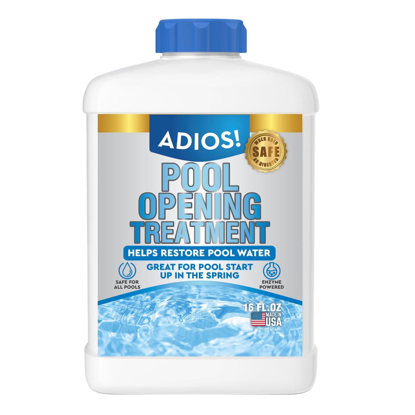 Adios! Pool Opening Treatment - Starter Enzymes for Above Ground Pools and Inground, Treats 40,000 Gallons for Winter Start Up Chemicals - 16oz