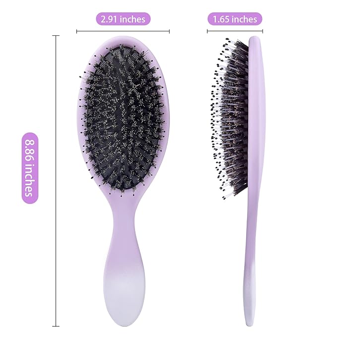 Boar Bristles Hair Brush for Women and Men, Detangling Hair Brush for Smoothing Massage Add Shine, Nylon&Boar Bristles Detangler brush for Hair Healthy (1 Pcs-Purple&White)