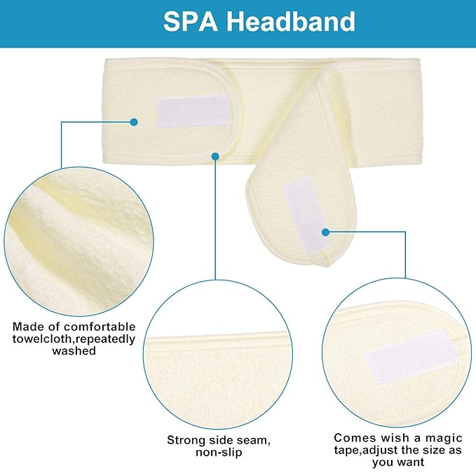 Whaline Spa Facial Headband 4 Packs Head Wrap Terry Cloth Headband Adjustable Stretch Towel for Bath, Makeup and Sport (Yellow)