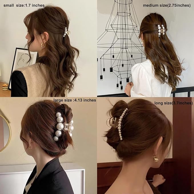 Pearl Hair Clips,Elegant Hair Clip Strong Hold Jaw Clips,Big Pearl Hair Claw Clips Barrettes Nonslip Birthday Mother's Day Wedding Gift for Women Girls Daughter Girlfriend (6 Pack)