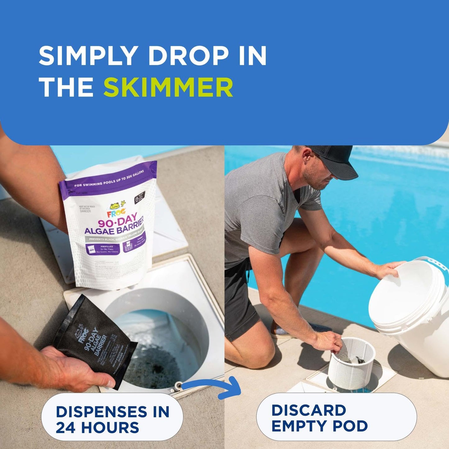 FROG 90-Day Algae Barrier - Dry Formula Algaecide Prevents Black, Green and Yellow Algae for Pools up to 20,000 Gallons - Pool Maintenance & Algae Prevention - 2 Pods