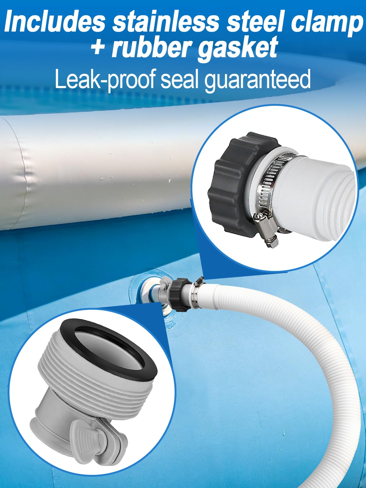 PAMASE Pool Hose Adapter A & B - Conversion Connector for 1.5"&1.25" Hoses with Clamps Gaskets, Replacement Parts fits Intex Filter Pumps, Saltwater System, Above Ground Swimming Pool (4Pack)