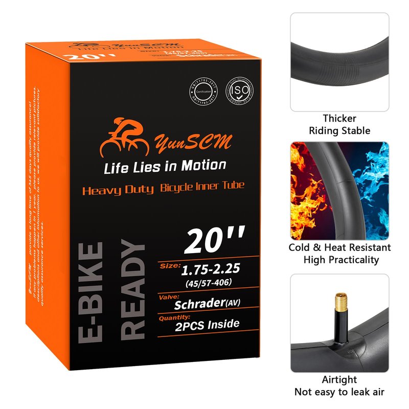 2-PCS 20" Heavy Duty Bike Tubes 20x1.75/1.95/2.10/2.125/2.25 Premium Butyl 20" Bicycle Inner Tubes Compatible with 20 x 1.75-2.25 Kids, Road, BMX, City, Mountain Bike Tire Tubes Schrader Valve