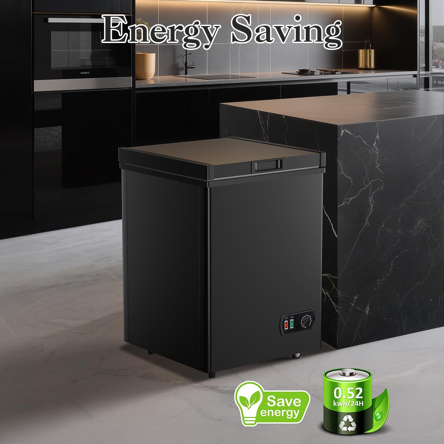 Chest Freezer - 4.2 Cubic Feet Deep Freezer Small Freezer with Fast Cold 7 Adjustable Temperature Convenient Pulley, Compact Freezer with Low Noise Energy Saving, Black