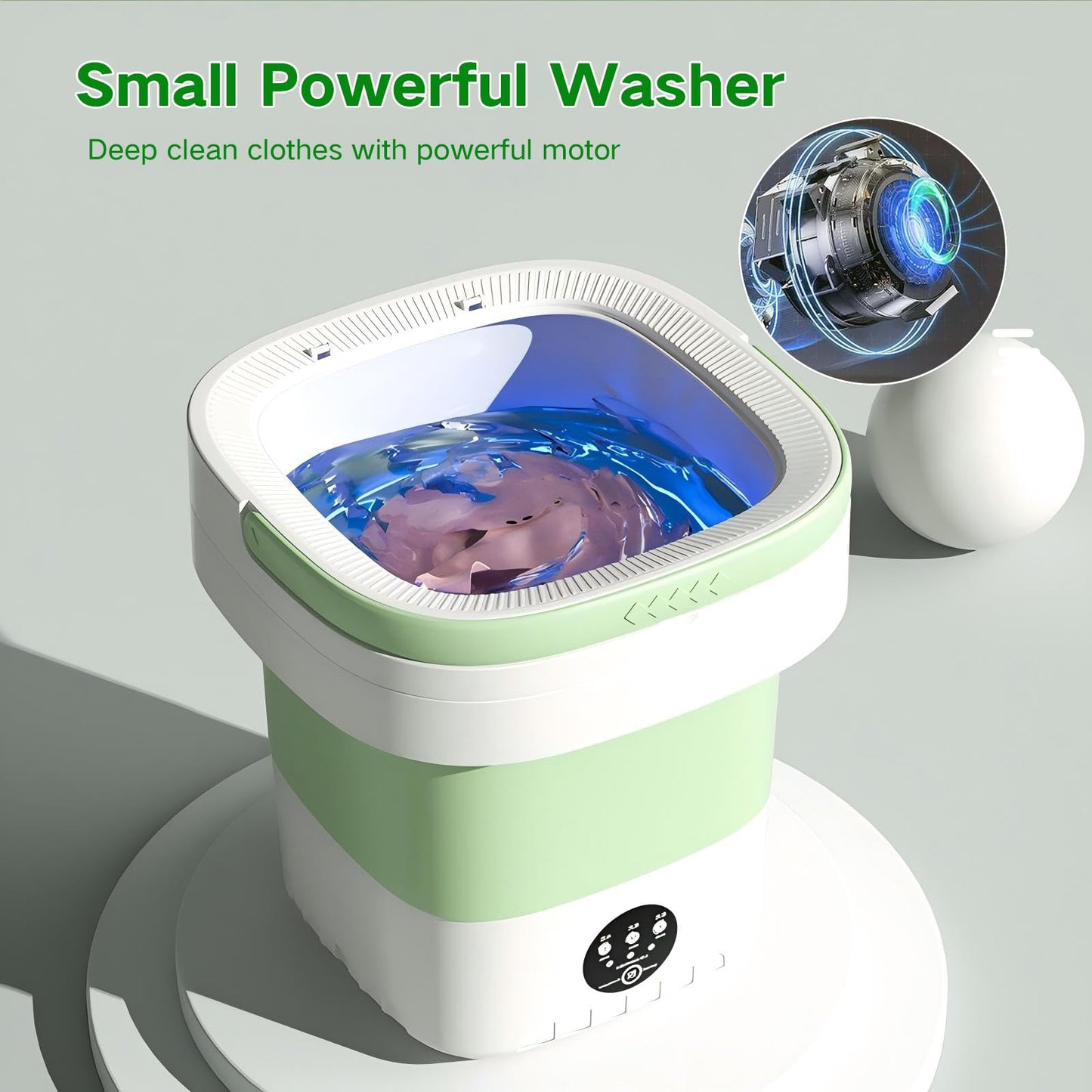 15L Mini Portable Washing Machine, Collapsible Washer with 3 Cleaning Modes for Underwear, Baby Clothes, Small Foldable Laundry for Travel Apartment Home Dorm Hotel Camping (White Green)