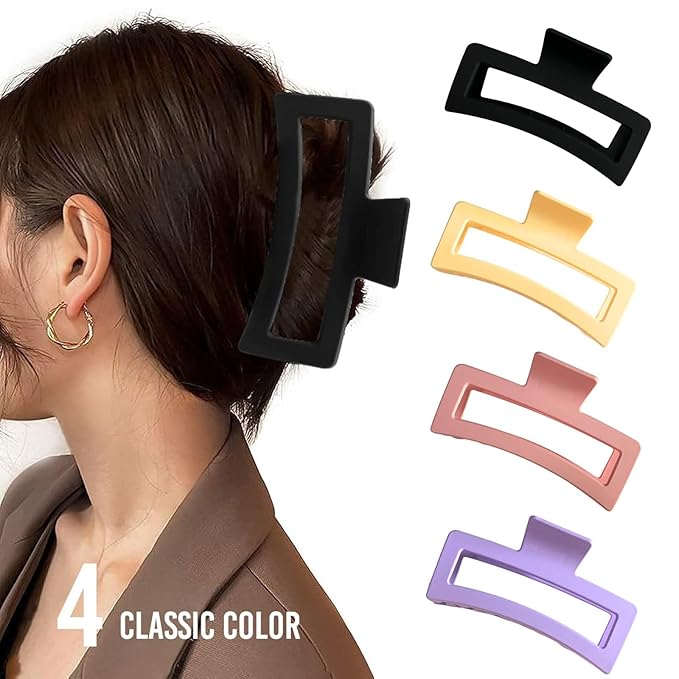 5 Inche Extra Large Claw Clips for Thick and Long Hair, 4 Pack Xl Jumbo Oversized Matte Non-slip Rectangle Hair Clips for Women, Big Strong Hold Jaw MultiColor2